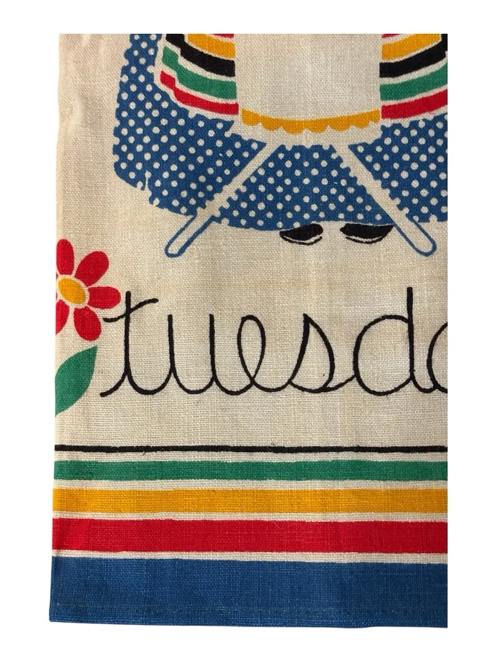 MCM Quality Linens Pure Linen Tea Towel Days Of The Week “Tuesday” Dutch Girl